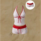 Japanese Style Kawaii Girls Swimsuit Sweet Printed Halter Bikini Swimsuit Women Ruffle Bikini Set Bather Bathing Suit Swim