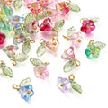 30Pcs 6 Colors Glass Pendants with Golden Brass Findings Flower Charms for Women Necklace Bracelet Earrings DIY jewelry making