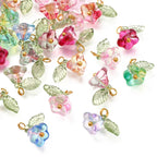 30Pcs 6 Colors Glass Pendants with Golden Brass Findings Flower Charms for Women Necklace Bracelet Earrings DIY jewelry making
