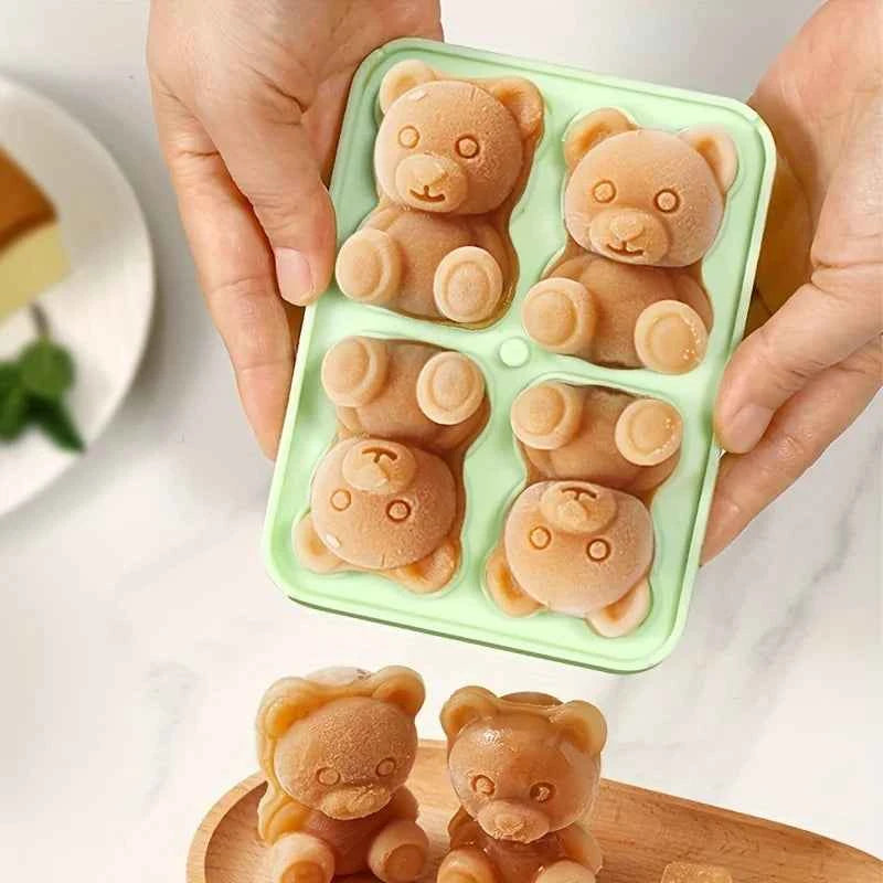1pc Cute Teddy Bear Ice Cube Tray Flexible Food Grade Silicone Ice Cube Mold Ice Trays For Freezer