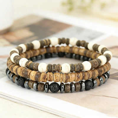Casual 3Pcs/Set Wooden Stone Beads Bracelet Unisex Apparel Accessories Coconut Shell Howlite Onyx Beaded Meditation Yoga Braslet