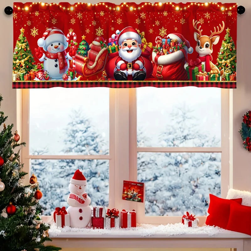 Christmas Short Curtains Valances Merry Christmas Decorations For Home 2026 Xmas Navidad Kitchen Bedroom Ornaments New Year 2027