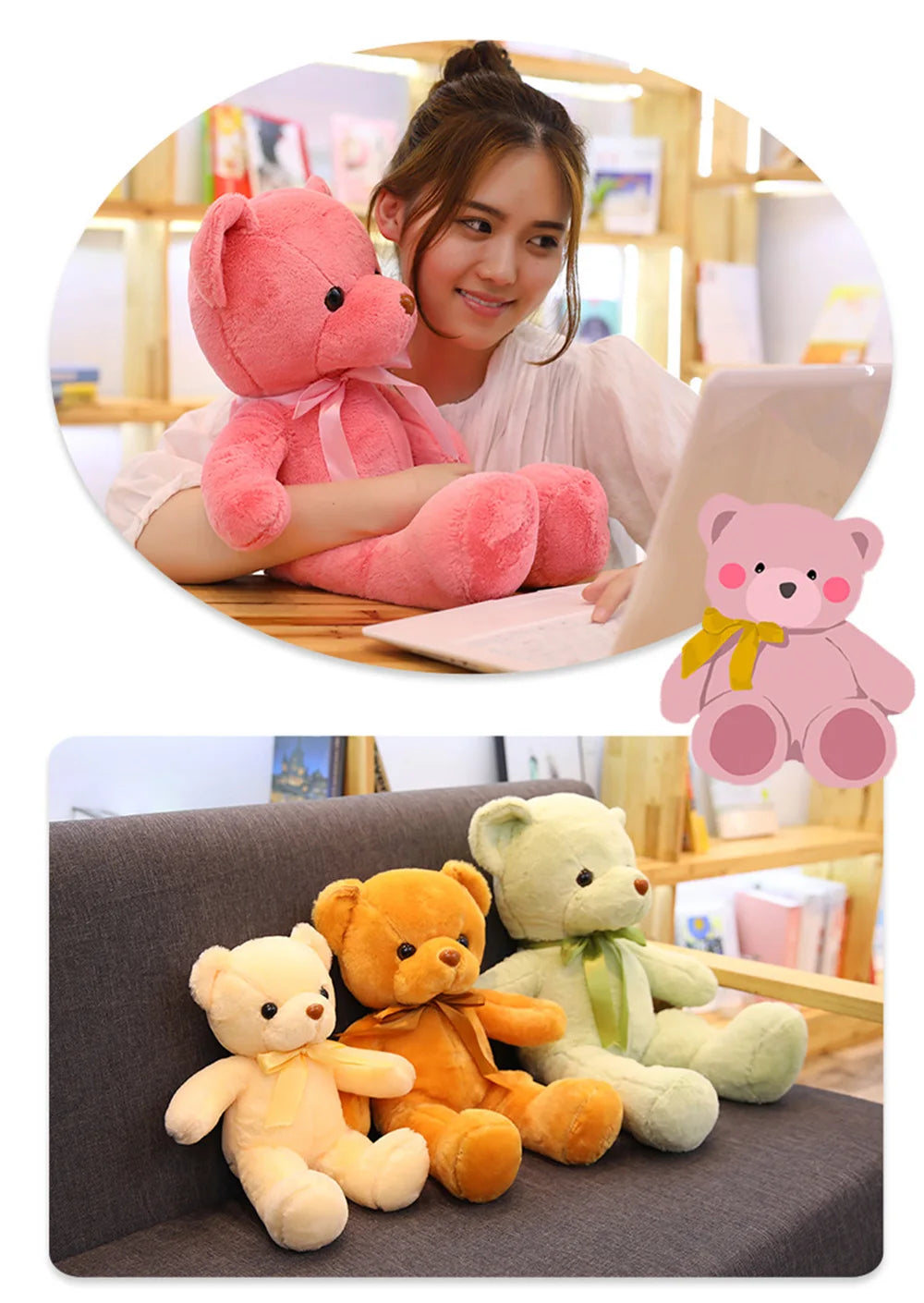 Cute Teddy Bear Plush Soft Stuffed Bear Animal Toy Plushie Kawaii Cat Baby Sleeping Toys Home Decor For Kids Girl Gifts