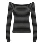 Spring Fall Women's New Japanese Basic Models Slim Long-Sleeved Striped t-Shirt Strapless Korean Street Style y2k Thin Tops