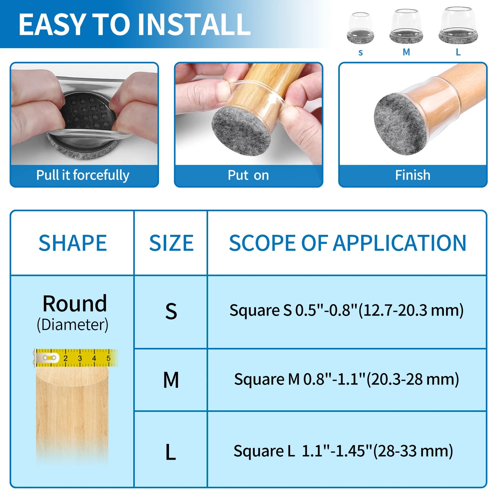 16PCS Silicone Chair Leg Caps Non-Slip Prevent Scratches Silent  Hardwood Floor Protector Waterproof Felt Furniture Feet Pad