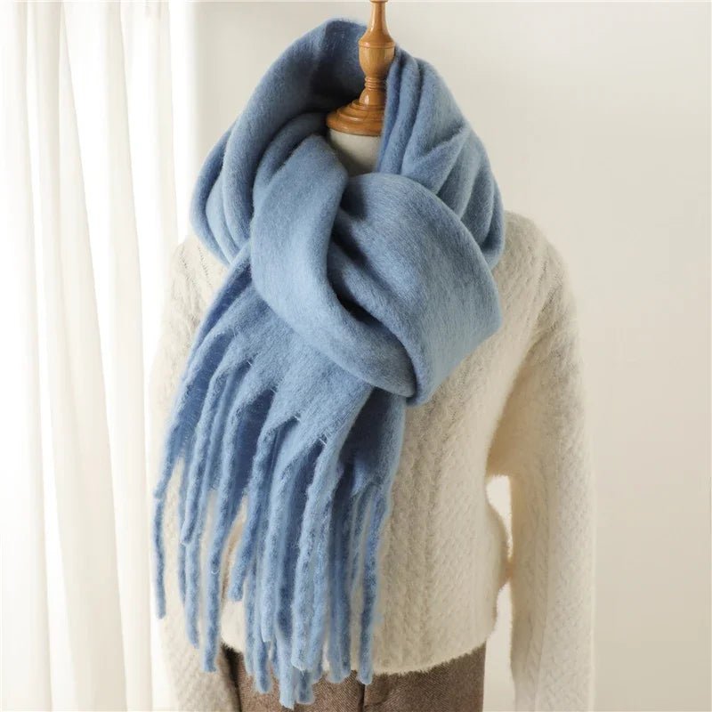 Women’s Warm Winter Pashmina-Feel Tassel Shawl Scarf