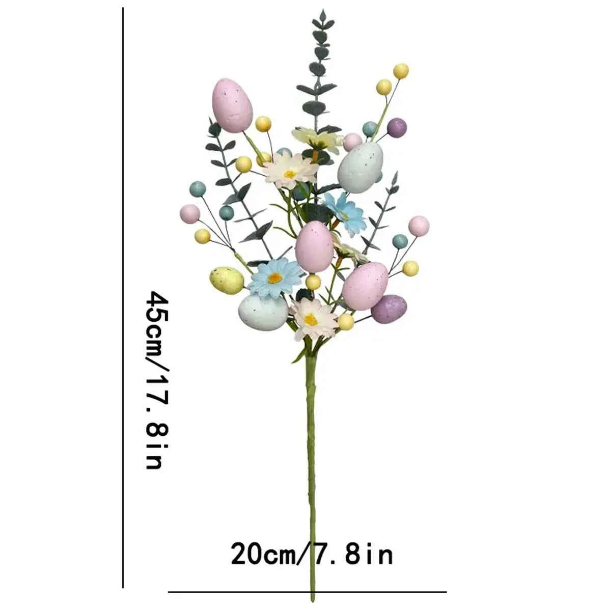 Pastel Easter Artificial Flower Bouquet - Plastic Faux Floral Arrangement with Eggs and Berries - for Home Decor