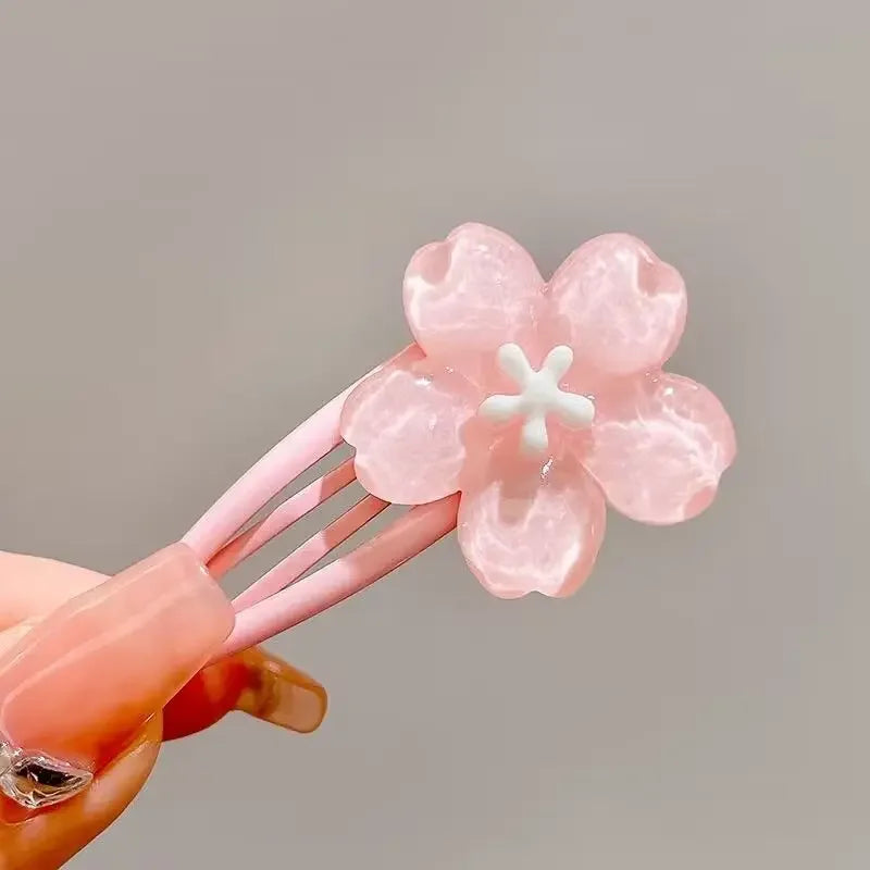 Cute Pink Cherry Blossom Hair Clip Kids Hairpin Bangs Clips Dopamine Princess Hair Accessories Flyaway Headwear Side BB Clip