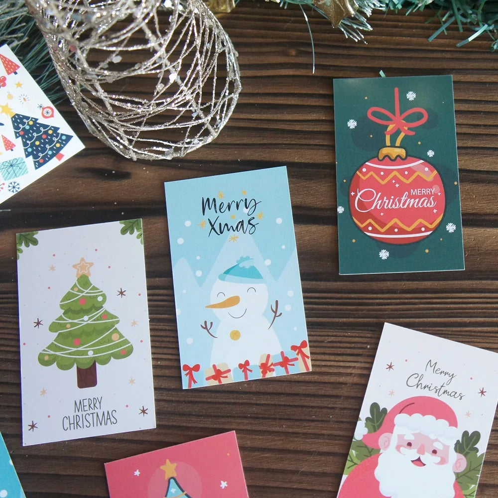 50pcs Mini Mix Merry Christmas Elk Santa Say Hi Design Card Scrapbooking Party Invitation Cards New Year Greeting Card