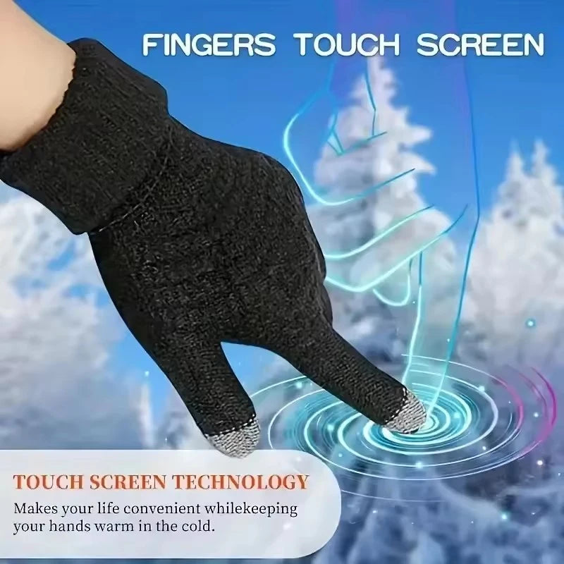 Women Men Winter Touch Screen Gloves Stretch Knit Wool Full‑Finger Gloves Warm Soft Crochet Thermal Gloves For Outdoor Wear