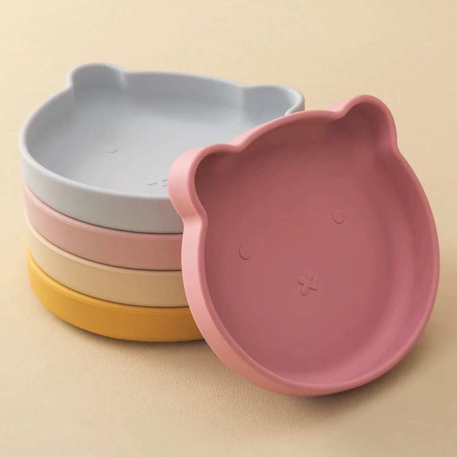 1PC Silicone Baby Dishes Suction Dining Plate Cartoon Bear Shape Baby Plates Eating Training Baby Food Storage Kids Tableware