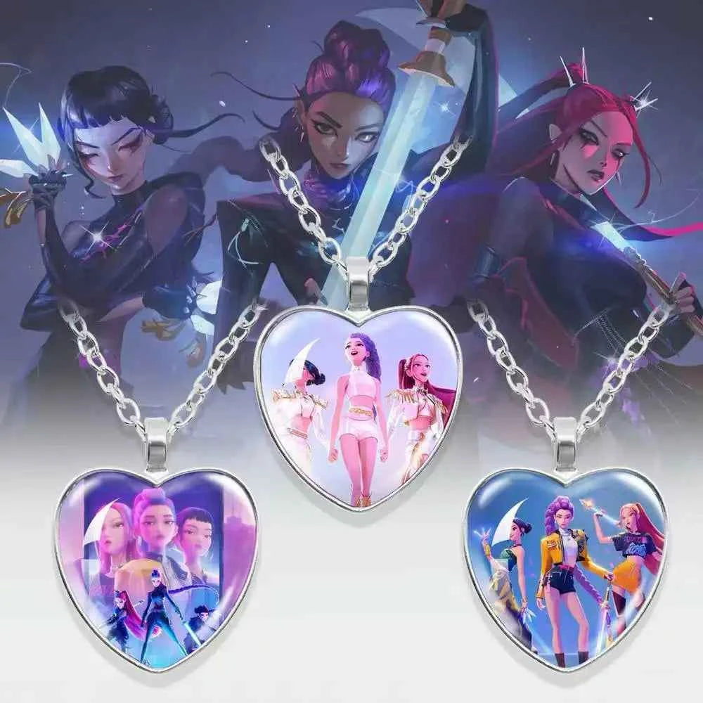 KPop Demon Hunters Heart Necklace - Rumi Zoey Mira Anime Film Alloy Jewelry Pendant for Fans Gifts