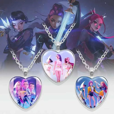 KPop Demon Hunters Heart Necklace - Rumi Zoey Mira Anime Film Alloy Jewelry Pendant for Fans Gifts