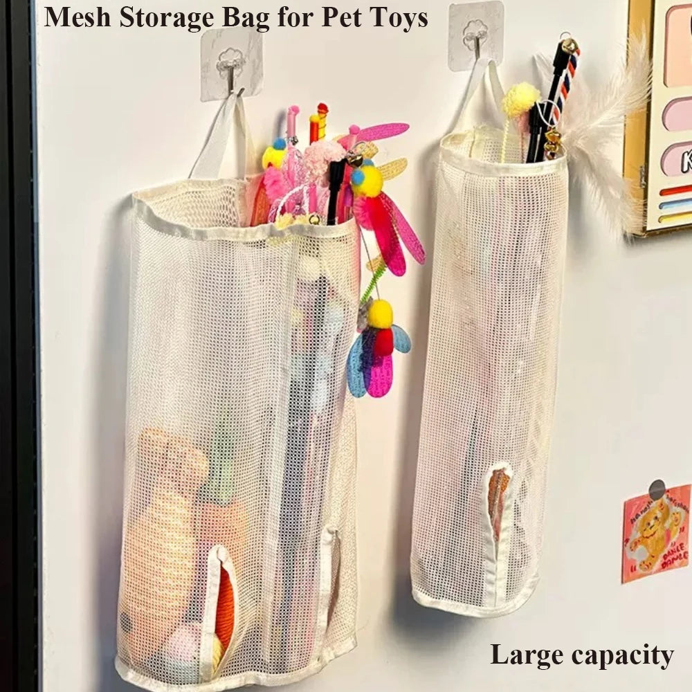 Cat Stick Wall-Mounted Mesh Storage Gag-Suitable For Pet Toys, Cat Toy Storage, Puppy Toys Storage bag without Taking Up Space