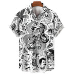 3D Print Monkey Skeleton Scissors Shirts Men Animal Patterns Button Shirt Summer Hawaii Short Sleeves Casual Loose Aloha Shirts