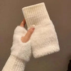 New Winter Imitation Mink Cashmere Half Finger Gloves Women Men Warm Luxury Solid Color Plush for Driving Outdoor Sports