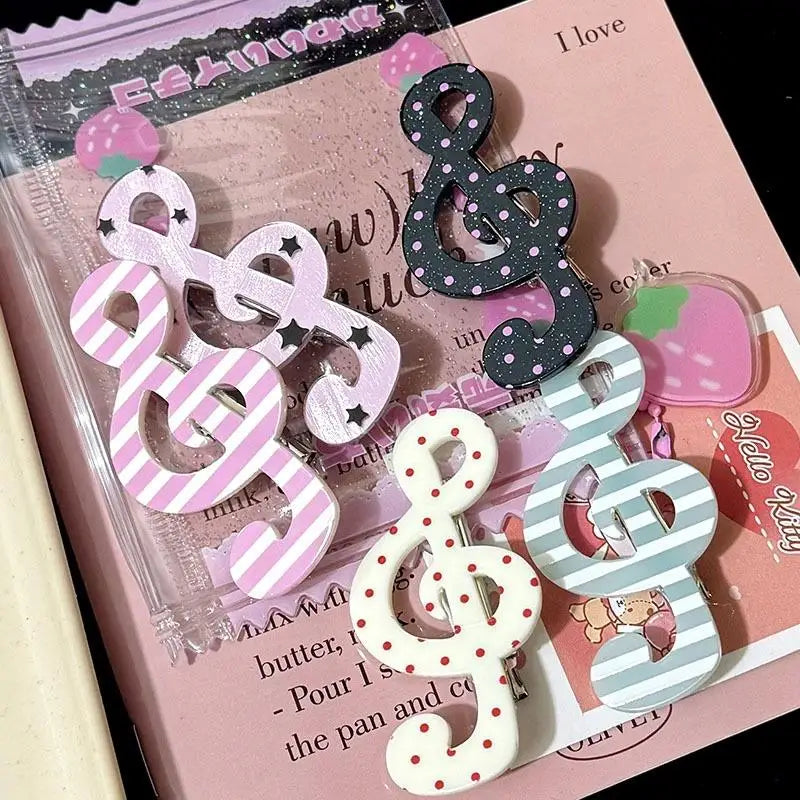 5pcs Polka Dot Stripe Music Note Barrettes Korean Ins Sweet Hairpins Creative Anti Slip Hair Clips Hair Accessories for Girls