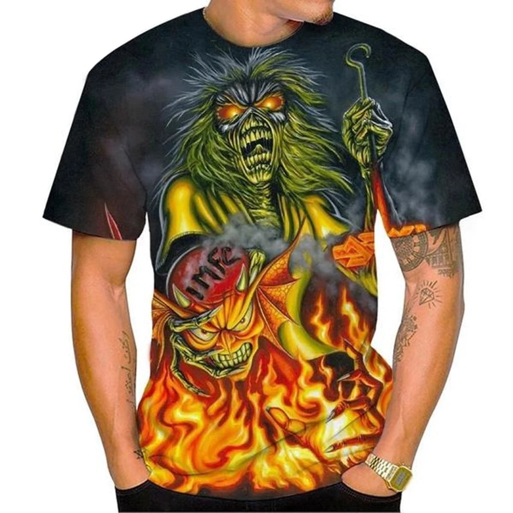 Summer Fashion Nostalgic 3D Printed Heavy Metal Music Devil Cool Fashion Personalized T-shirt