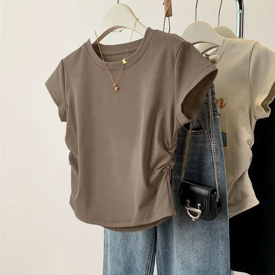 Women Summer Short Sleeved Top for Fashion Versatile Base Shirt Slim Fit Round Neck T-shirt Casual and Sexy Breathable and Cool