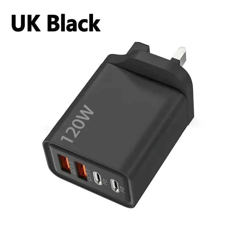 4 Ports 120W Charger USB C PD Quick Charge 3.0 Type C USB Phone Chargers Super Fast Charging Adapter For iPhone Samsung Xiaomi