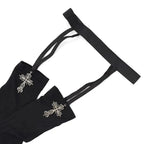 Personality Cross Decoration Women Suspender Socks Solid Color Thin Thigh High Lolita Anime Cosplay Gothic Over Knee Stockings