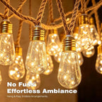 Solar String Lights Hemp Rope Edison Bulb Fairy Lights Solar Powered Warm White for Garden Patio Porch Yard Halloween Decor