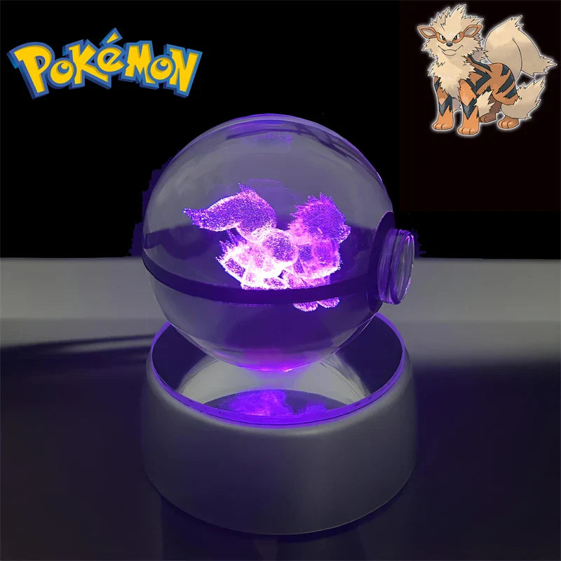 Pokemon 3D Crystal POKE BALL Figure Toys Snivy Dragonair Blastoise Venusaur Milotic Raichu Night Light LED Lamp Base Model Dolls