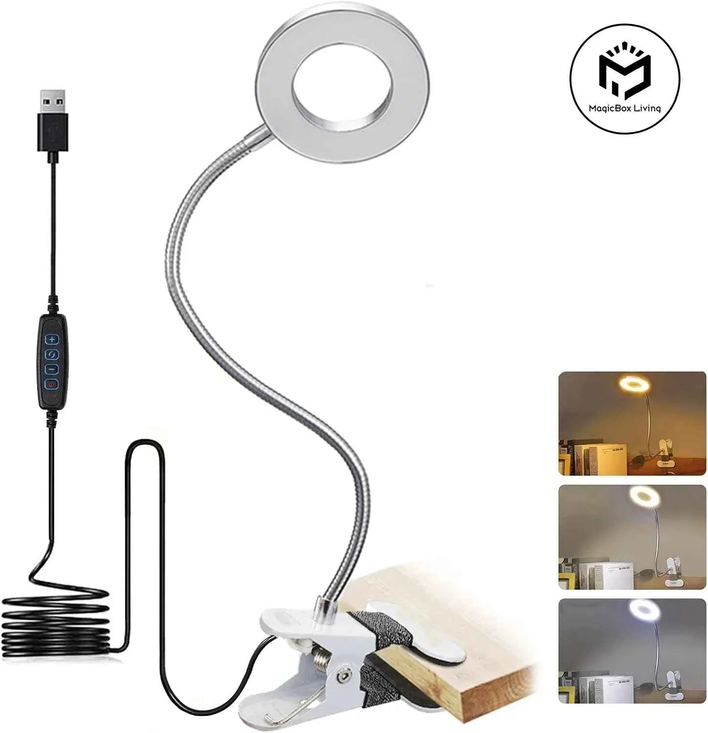 48 LED USB Book Light Clip Desk Lamp Reading Light with 3 Color Mode 10 Brightness Dimmer 360° Flexible Gooseneck Bed Night Lamp