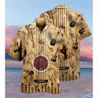 Guitar Bass Pattern Hawaiian Shirts For Men Vintage Musical Instrument 3D Printed Blouse Summer Loose Aloha Shirts Short Sleeves