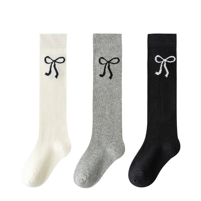 3Pairs Teenage Girls Mid-calf School Socks Bow Korean Style Spring Children Knee High Slouch Socks Fashion Kids Stackable Tights