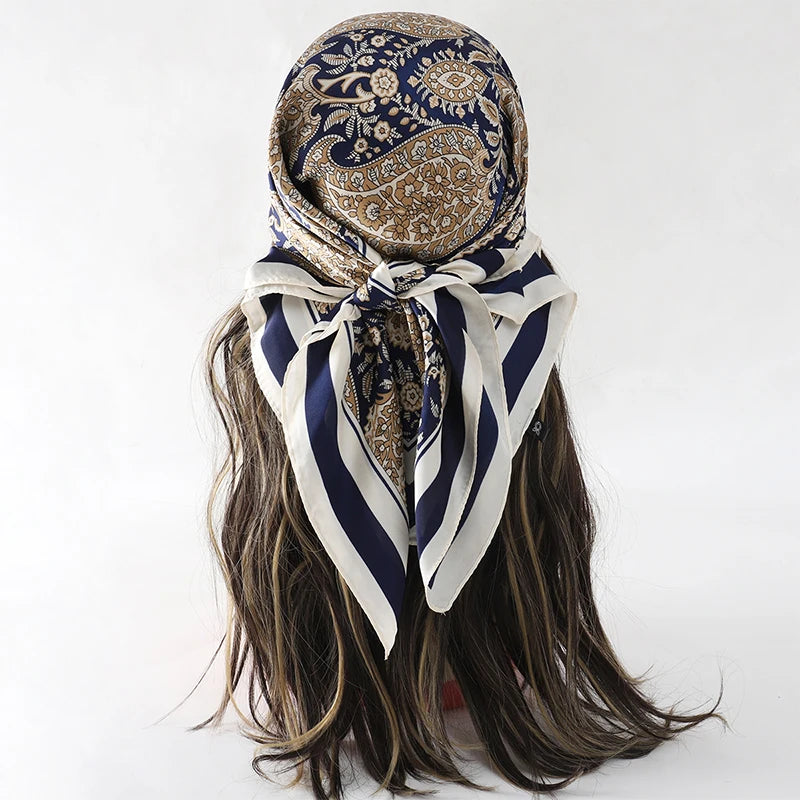 Bohemian Style Floral Print Women’s Square Silk Scarf Satin Head Wrap Tropical Leaf Flower Design Scarves Bandana Hijab