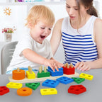Montessori Wooden Shape Sorting and Stacking Educational Toy for Toddlers