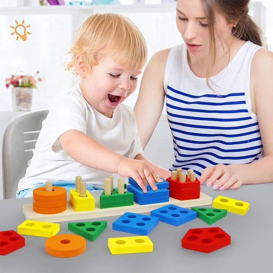 Montessori Wooden Shape Sorting and Stacking Educational Toy for Toddlers