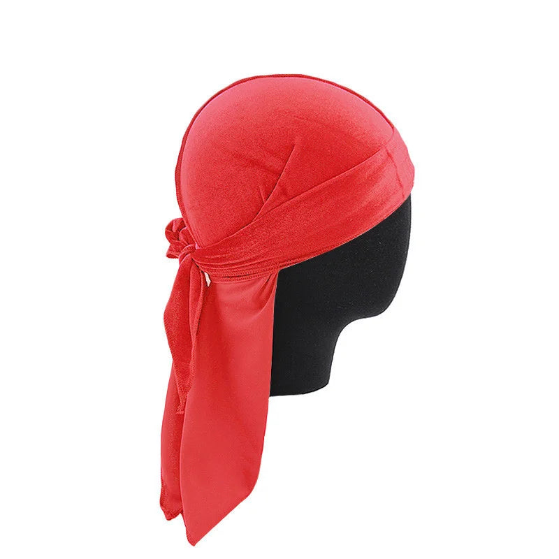 New Unisex Velvet Durags Bandana Turban Hat Men Women Breathable Long Tail Pirate Hats Cap Hip Hop Headband