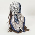 Satin Square Scarf Women Muslim Hijab Elegant 2025 Print Silk Neckerchief Shawl Wraps Headband Handle Hair Accessories Bandana