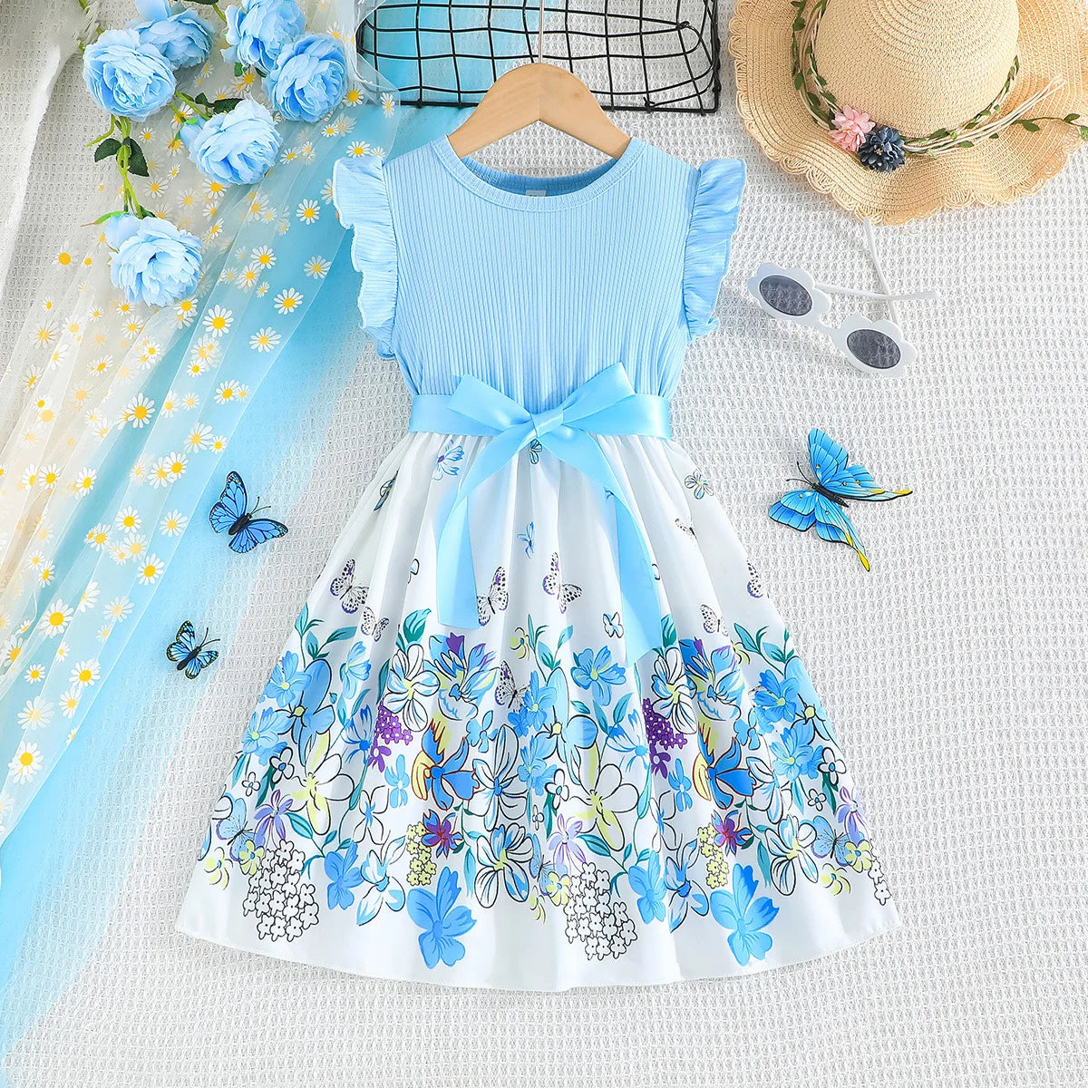 Children Baby Girls Lace Up Sling Summer Dress Princess Sleeveless Suspenders Dresses For 1-10 Years Cool Ventilated Kid Clothes
