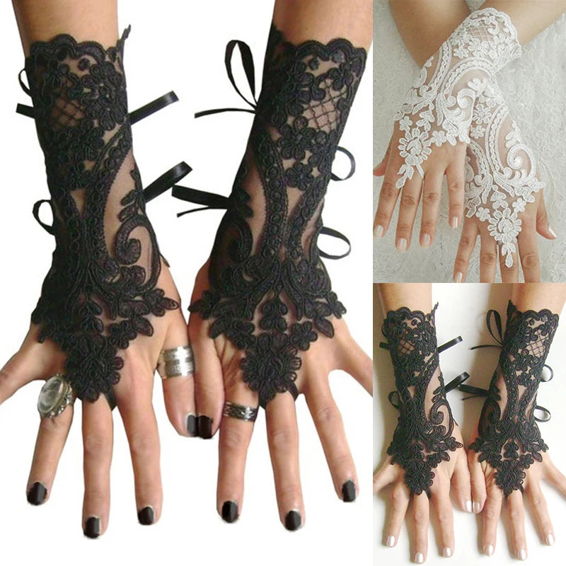 New Women Wedding Fingerless Gloves Lace White Black High Quality Wedding Gloves Mittens Accessory Girl Party Sexy Gloves Guante