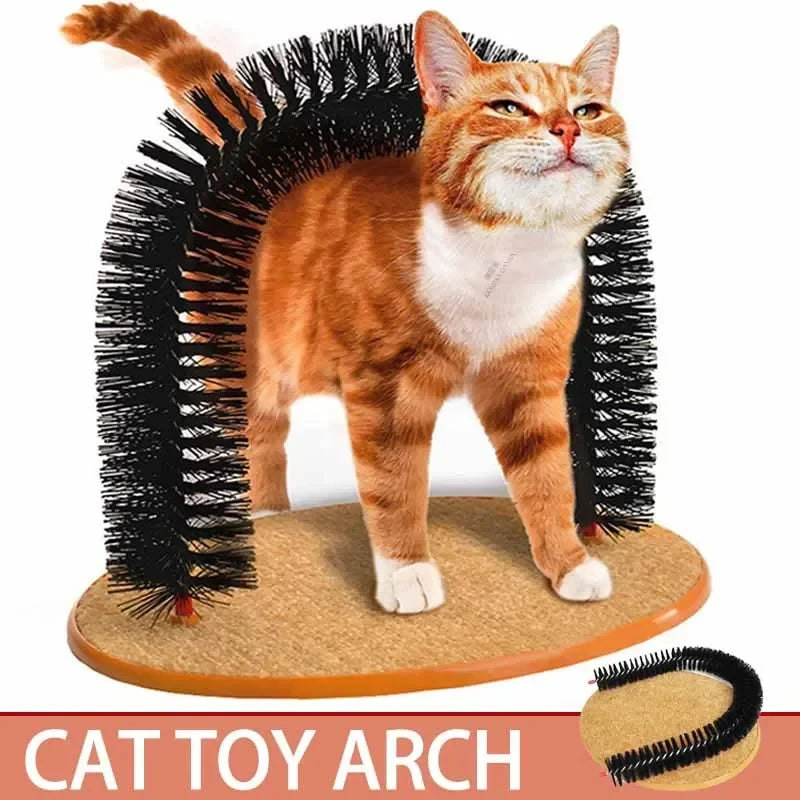 Cat Toy Arch Self Groome Pamper Feline with A Massage Grooming Rubbing Brush with Scratching Pad Toy for Cats Interactive Toys - WTN Essentials 