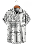 Vintage Button Up Shirt Man 3d Map Printed Short Sleeve Hawaiian Shirt Lapel Men's Clothing Casual Fashion Tops Oversized Tshirt