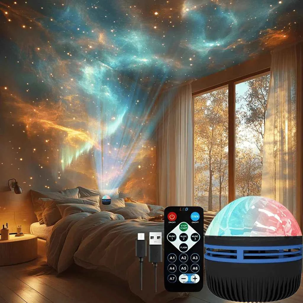 LED Night Light 7 Colors Starry Sky Projector Light Northern Aurora Ambient Light with Remote USB Auto Rotate for Bedroom Decor