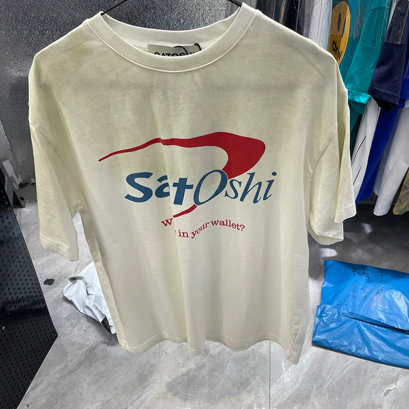 Summer Streetwear Satoshi Nakamoto T Shirt Men Woman Fashion Vintage Print Short Sleeve Washed Damaged Hole Old  Top Tee
