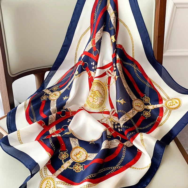 2025 Silk Shawl Print Headscarf Cat Hair Wrap Neckerchief Female Satin Square Scarf For Women Headband Foulard Hijab Bandana