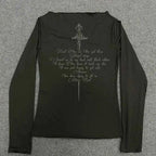 Y2k Aesthetics Crop Tops Graphic Printed T Shirt Fairycore Grunge Clothes Korean Fashion Harajuku Gothic Streetwear Long Sleeves