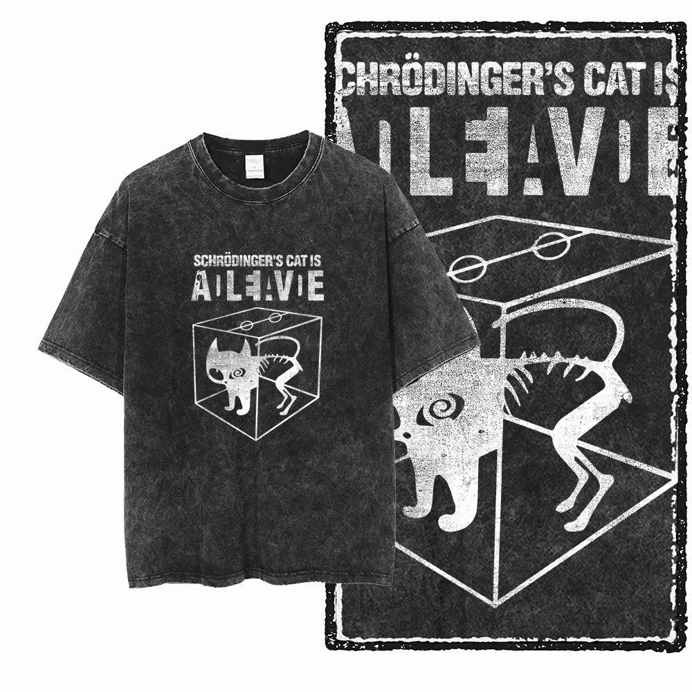 COOLMIND DB Cat Printed Cotton Acid Washed Exclusive Graphic Unisex T Shirt Cool Streetwear Men Tshirts Big Size Tee for Men
