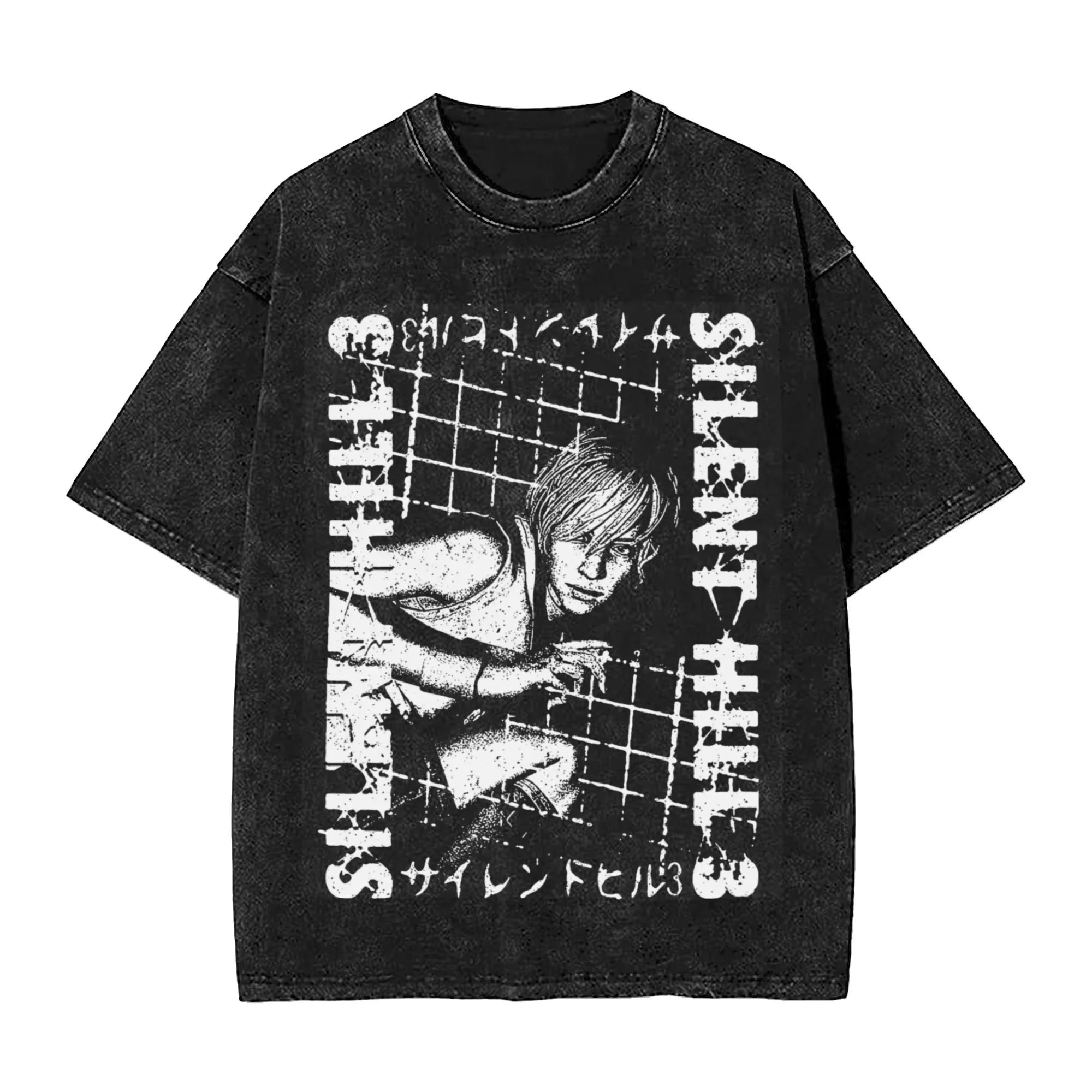 Washed T Shirts Horror Silent Hill Heavens Night Hip Hop T-Shirt Street  Streetwear Short Sleeve Printed Tops Tees Men Women