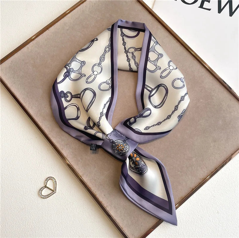 Luxury Brand Horse Print Skinny Neckerchief Scarf For Women Satin Silk Ribbons Bandana Ladies Neck Tie Wrist Wrap Shawl Echarpe