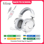 FIFINE USB Gaming Headset with 7.1 Surround Sound/3.5mm Jack/Microphone,Over-Ear Wired Headphone for PC PS4/5 Xbox Ampligame H9W