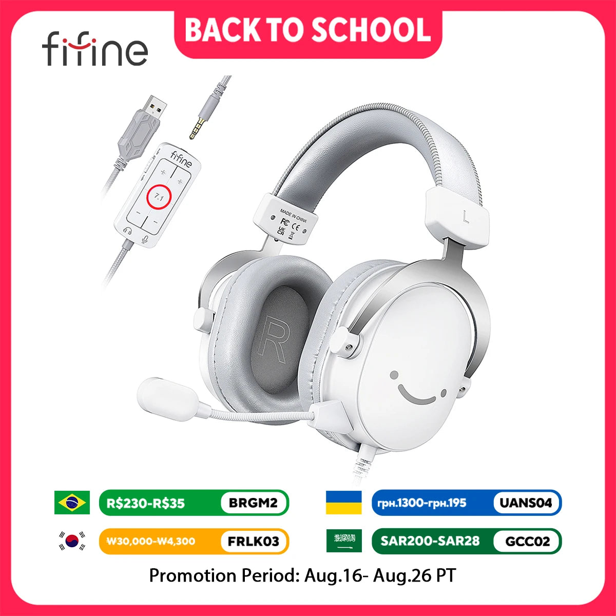 FIFINE USB Gaming Headset with 7.1 Surround Sound/3.5mm Jack/Microphone,Over-Ear Wired Headphone for PC PS4/5 Xbox Ampligame H9W