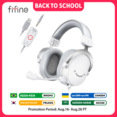 FIFINE USB Gaming Headset with 7.1 Surround Sound/3.5mm Jack/Microphone,Over-Ear Wired Headphone for PC PS4/5 Xbox Ampligame H9W