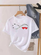 Love Heart Feather Trend Women Fashion Clothing Graphic T-shirts Clothes Print Female Shirt Short Sleeve Lady Casual Tee